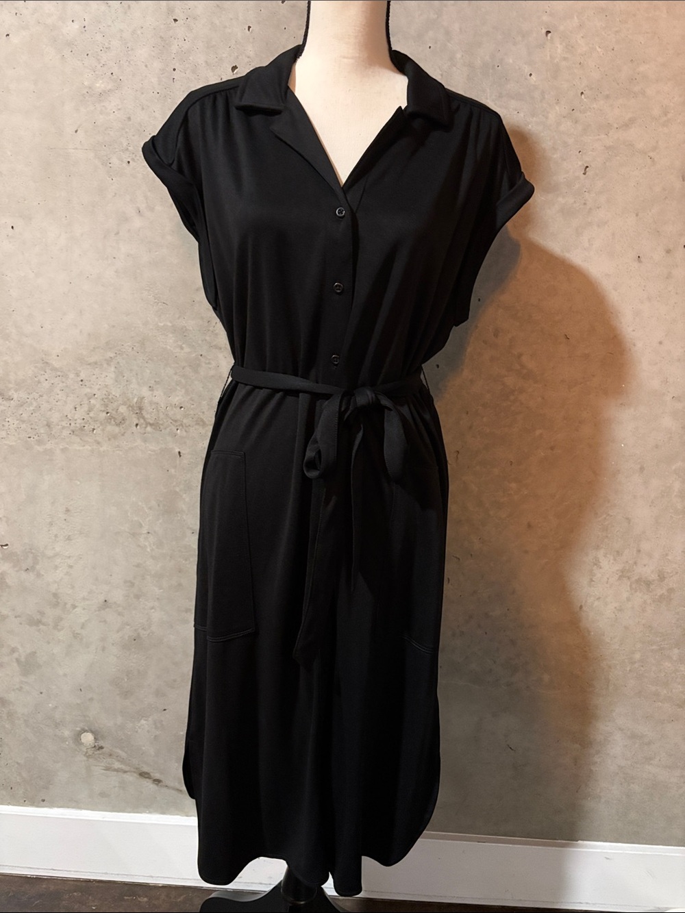 STYLUS Black Midi Shirt Dress with Self-Tie Belt